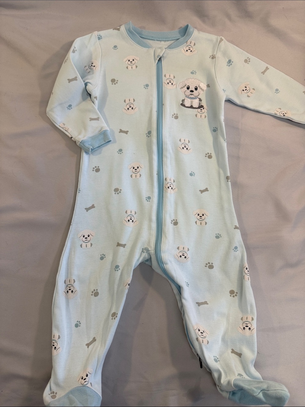 Light Blue Puppy-Print Footed Pajamas for Kids by